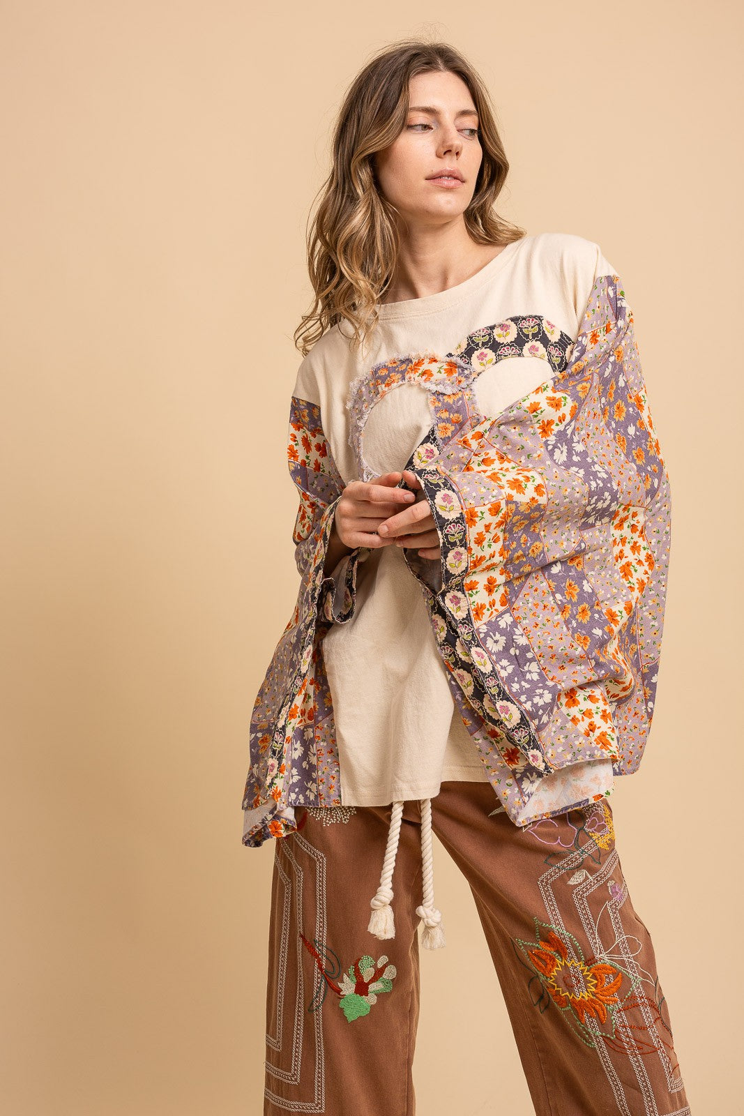 BlueVelvet Heart Peace Sign Patched Upcycled Inspired Poncho Top