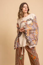 Load image into Gallery viewer, BlueVelvet Heart Peace Sign Patched Upcycled Inspired Poncho Top in White-Red

