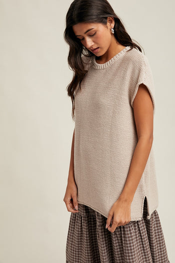 Wishlist Solid Color Knit Sleeveless Sweater in Champagne