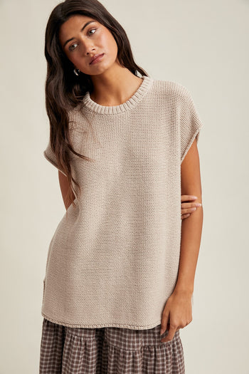 Wishlist Solid Color Knit Sleeveless Sweater in Champagne