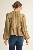 Jodifl Textured Bow Tie Front Peplum Top in Khaki