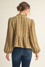 Load image into Gallery viewer, Jodifl Textured Bow Tie Front Peplum Top in Khaki
