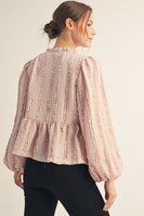 Jodifl Textured Bow Tie Front Peplum Top in Blush