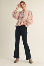 Load image into Gallery viewer, Jodifl Textured Bow Tie Front Peplum Top in Blush
