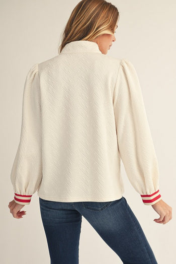 Jodifl Textured Mock Neck Half Zip Top in Ivory