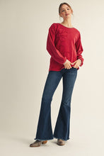 Load image into Gallery viewer, Jodifl Flower Patched Top with Contrasting Binding in Burgundy
