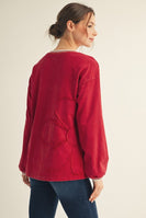 Jodifl Flower Patched Top with Contrasting Binding in Burgundy