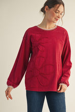 Load image into Gallery viewer, Jodifl Flower Patched Top with Contrasting Binding in Burgundy
