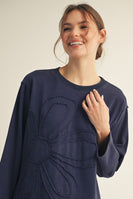 Jodifl Solid Color Large Flower Patched Dress in Navy