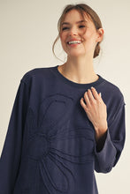 Load image into Gallery viewer, Jodifl Solid Color Large Flower Patched Dress in Navy
