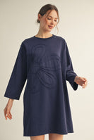 Jodifl Solid Color Large Flower Patched Dress in Navy