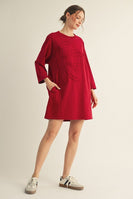 Jodifl Solid Color Large Flower Patched Dress in Burgundy