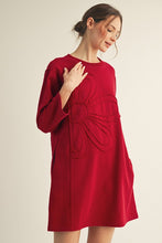 Load image into Gallery viewer, Jodifl Solid Color Large Flower Patched Dress in Burgundy
