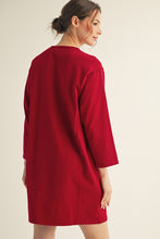 Load image into Gallery viewer, Jodifl Solid Color Large Flower Patched Dress in Burgundy

