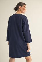 Load image into Gallery viewer, Jodifl Solid Color Large Flower Patched Dress in Navy

