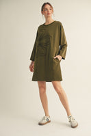 Jodifl Solid Color Large Flower Patched Dress in Olive