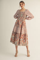 Jodifl Mix N Match Tiered Midi Dress in Rust Mix