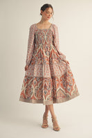 Jodifl Mix N Match Tiered Midi Dress in Rust Mix