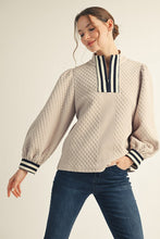 Load image into Gallery viewer, Jodifl Color Ribbed Band Accent High Neck Textured Top in Beige
