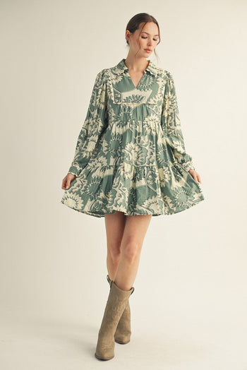Jodifl Ric Rac Accent Floral Dress in Sage