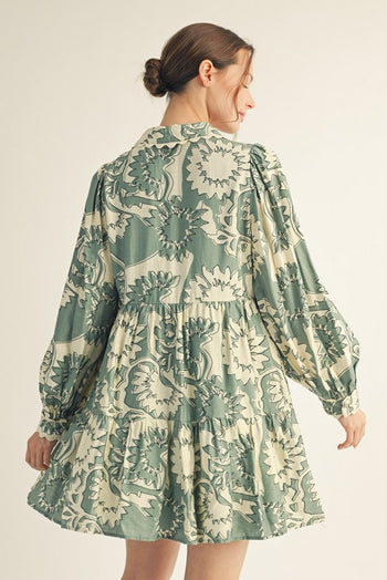 Jodifl Ric Rac Accent Floral Dress in Sage