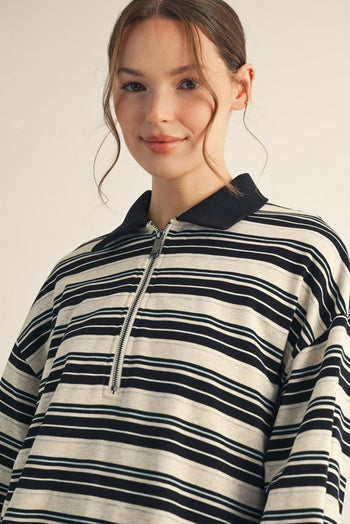 Jodifl Knit Striped Polo Top in Black