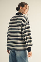 Jodifl Knit Striped Polo Top in Black