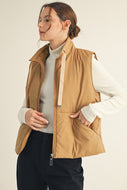 Jodifl Solid Color Puffer Vest in Taupe