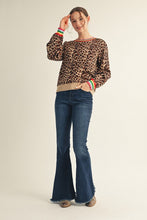 Load image into Gallery viewer, Jodifl Leopard Print Sweater with Multi Color Stripe Details in Animal
