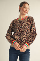 Jodifl Leopard Print Sweater with Multi Color Stripe Details in Animal