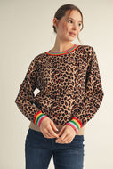Jodifl Leopard Print Sweater with Multi Color Stripe Details in Animal