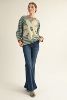 Jodifl Striped Top with Large Eyelet Lace Patched Flower in Teal