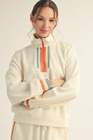 Jodifl Color Block Trim Detailed Half Zip Sweatshirt in Cream