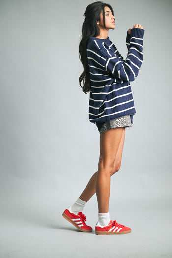 Wishlist OVERSIZED Striped Knit Sweater in Navy/White
