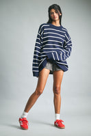 Wishlist OVERSIZED Striped Knit Sweater in Navy/White
