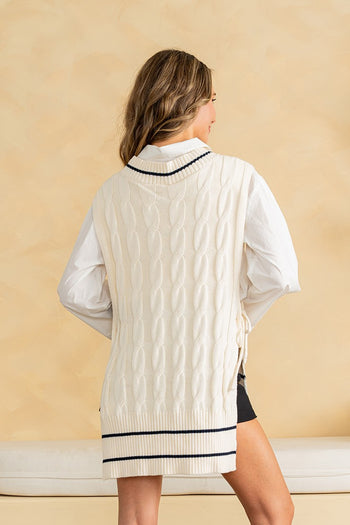 Sew in Love OVERSIZED Cable Knit Sweater Vest with Open Sides in Cream