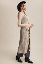 Load image into Gallery viewer, Listicle Sheer Lace Ruffled Duster Cardigan in Ecru

