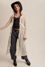 Load image into Gallery viewer, Listicle Sheer Lace Ruffled Duster Cardigan in Ecru
