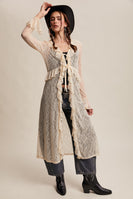 Listicle Sheer Lace Ruffled Duster Cardigan in Ecru
