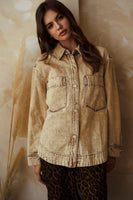 LovLov Vintage Washed Denim Shacket in Latte