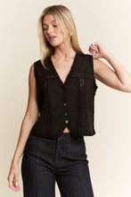 Load image into Gallery viewer, Jade by Jane Suede Vest with Lace Trim in Black
