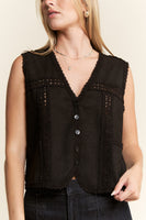 Jade by Jane Suede Vest with Lace Trim in Black