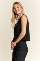 Jade by Jane Suede Vest with Lace Trim in Black