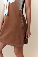 Fantastic Fawn Overall Mini Dress with Ribbon Bow Front in Camel