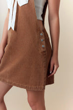 Load image into Gallery viewer, Fantastic Fawn Overall Mini Dress with Ribbon Bow Front in Camel
