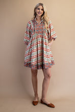 Load image into Gallery viewer, GiGio Contrasting Mixed Floral Mini Dress in Coral Mix
