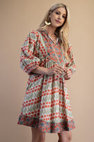 GiGio Contrasting Mixed Floral Mini Dress in Coral Mix