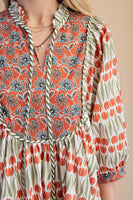 GiGio Contrasting Mixed Floral Mini Dress in Coral Mix