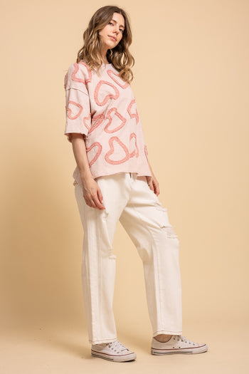 BlueVelvet Allover Heart Patched Top in Light Pink