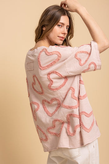 BlueVelvet Allover Heart Patched Top in Light Pink